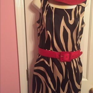 David Warren Zebra designed Dress with Red belt